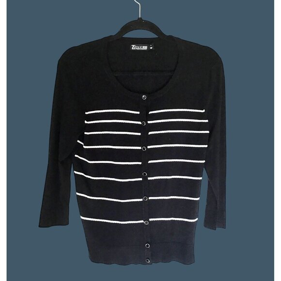 7TH AVENUE- WOMENS BLACK BUTTON DOWN 3/4 SLEEVE CARDIGAN SIZE SMALL - Picture 1 of 7